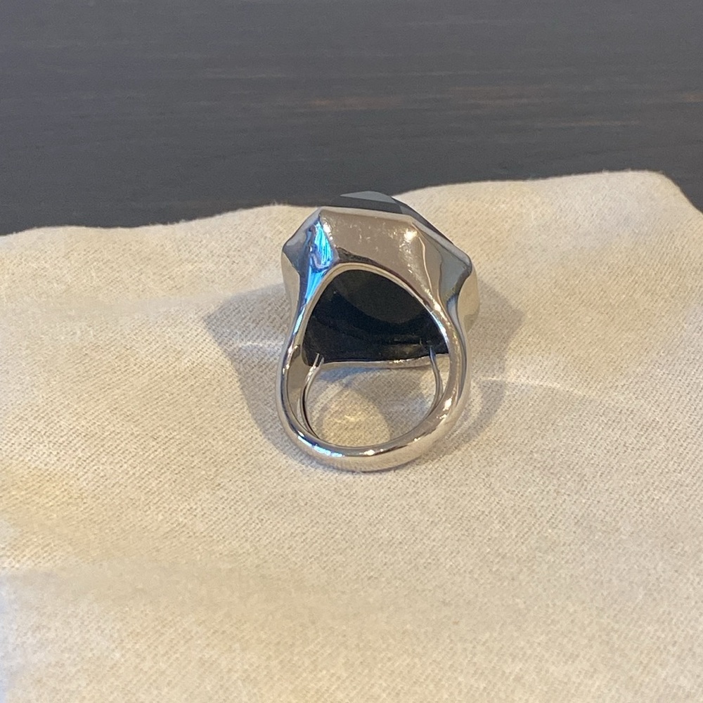 Stella and Dot Nouvelle Cocktail Ring Black Silver Adjustable Retired - Picture 3 of 9